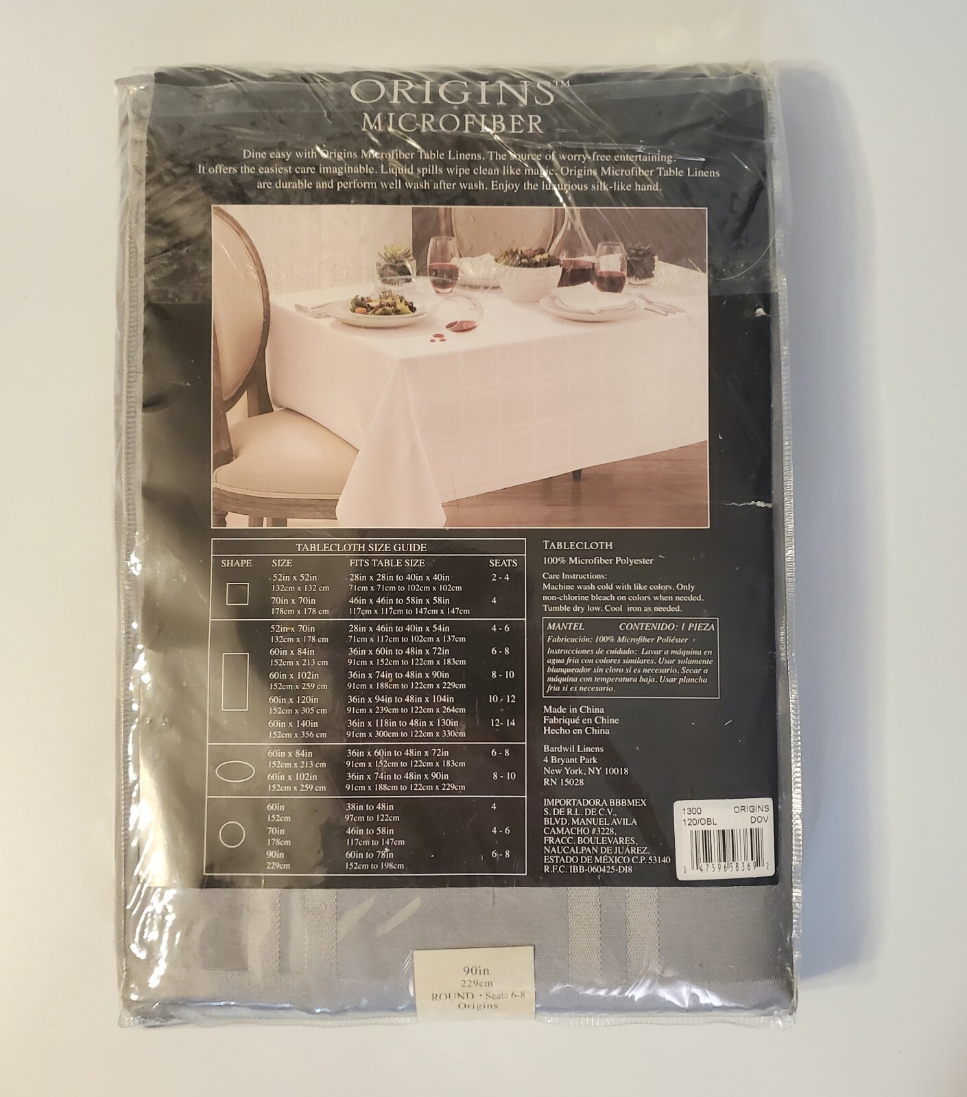 Origins Gray 90" Round Spill-Proof Microfiber Tablecloth Grey Rare Retired gallery
