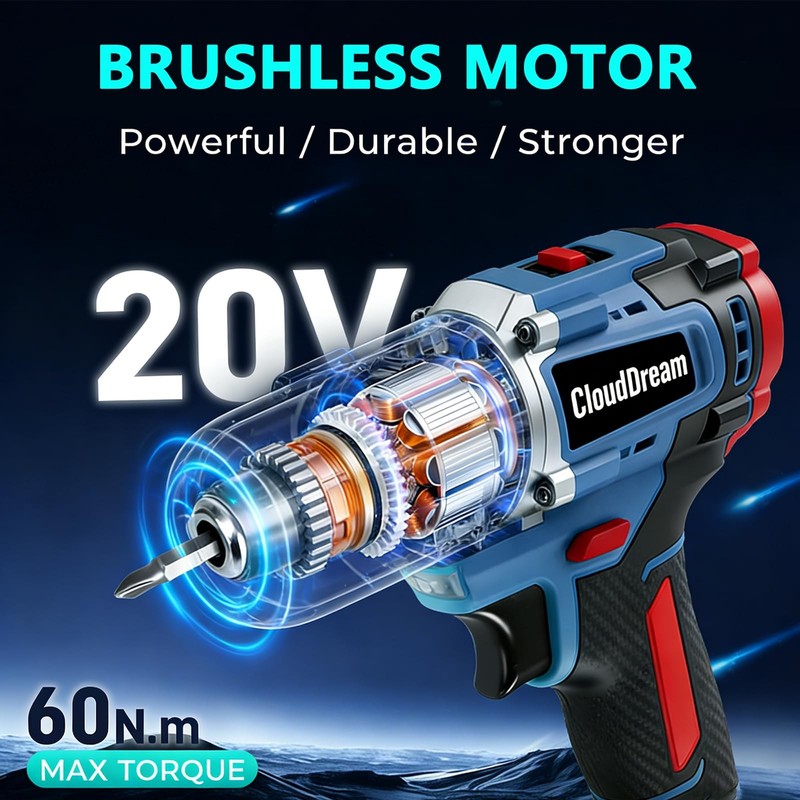 Cordless Drill Set,Electric Power Drill with 2 Battery,60N.m,21+1 Torque,2 Varia gallery