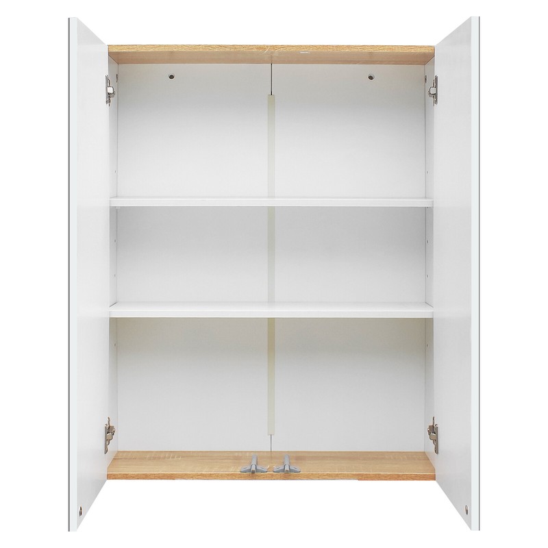 Painting Particle Board Double Mirror Door Bathroom Wall Cabinet White&Log Color gallery