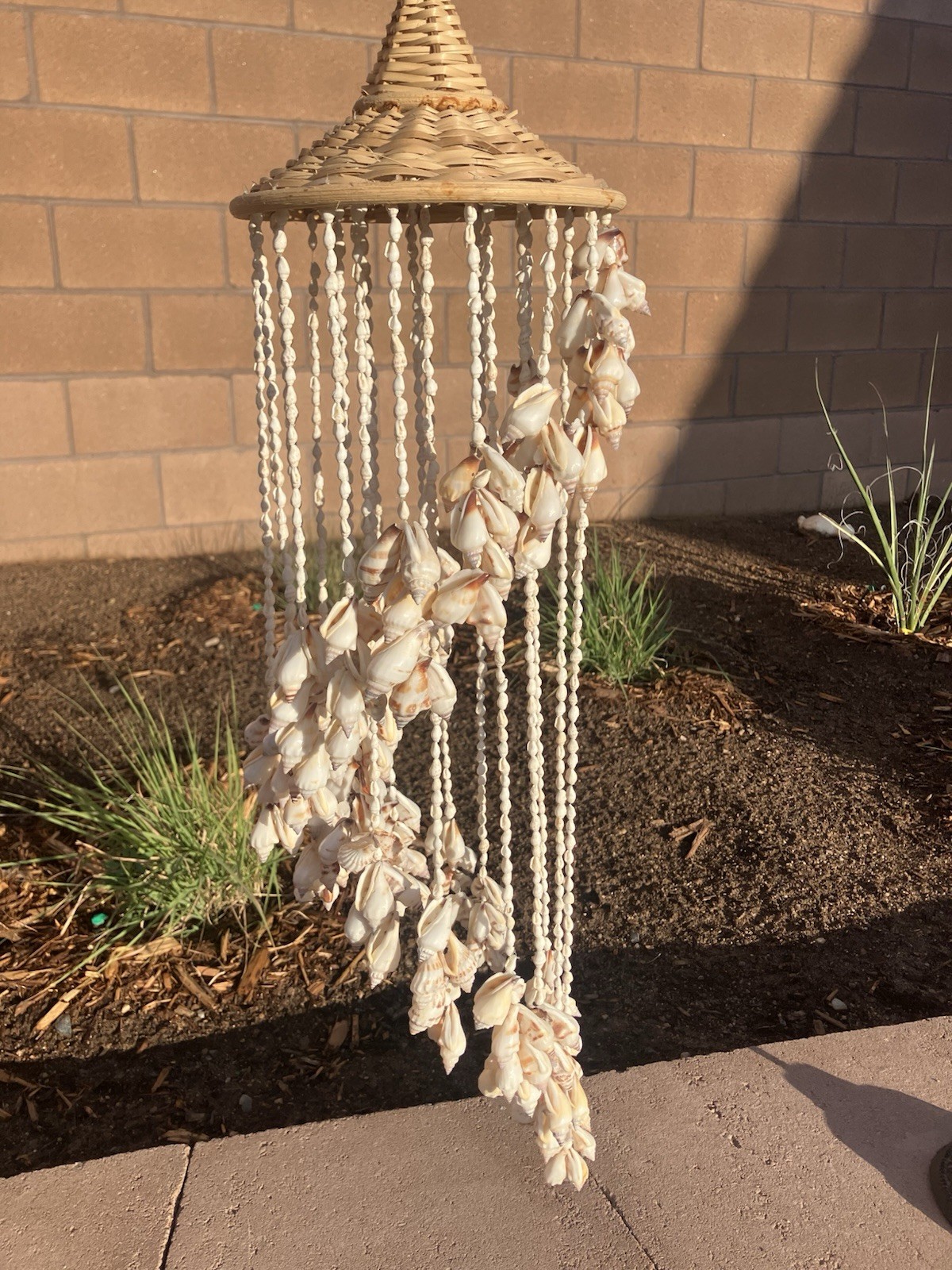 VTG 29” Boho Style Hanging Sea Shell Wind Chime Wicker Top Mobile gallery