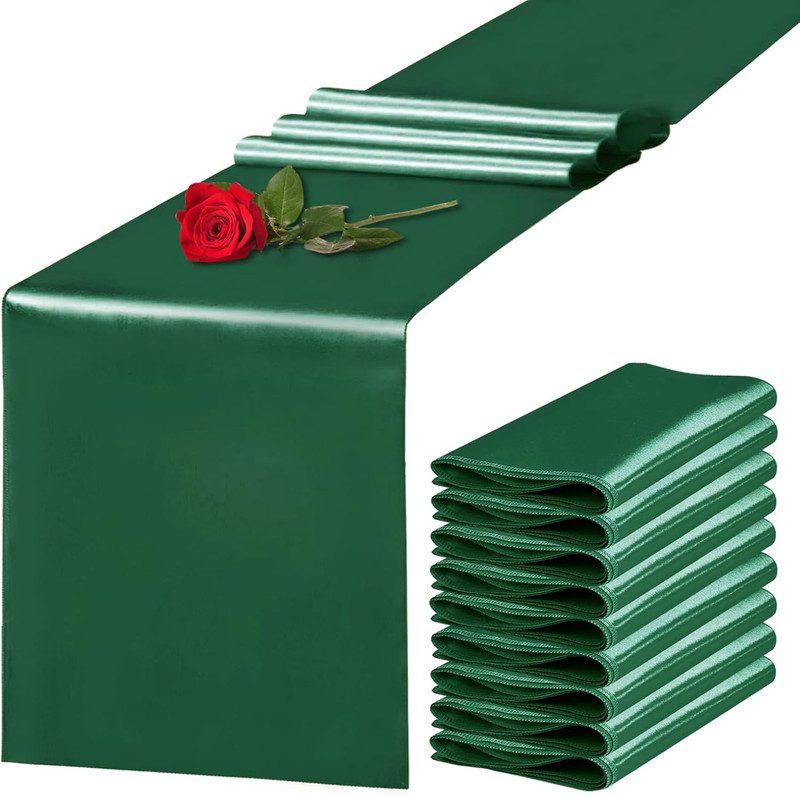 10 Pack Satin Table Runner 12 X 108 Inch Long Dark Green Silk Table Runner for W gallery