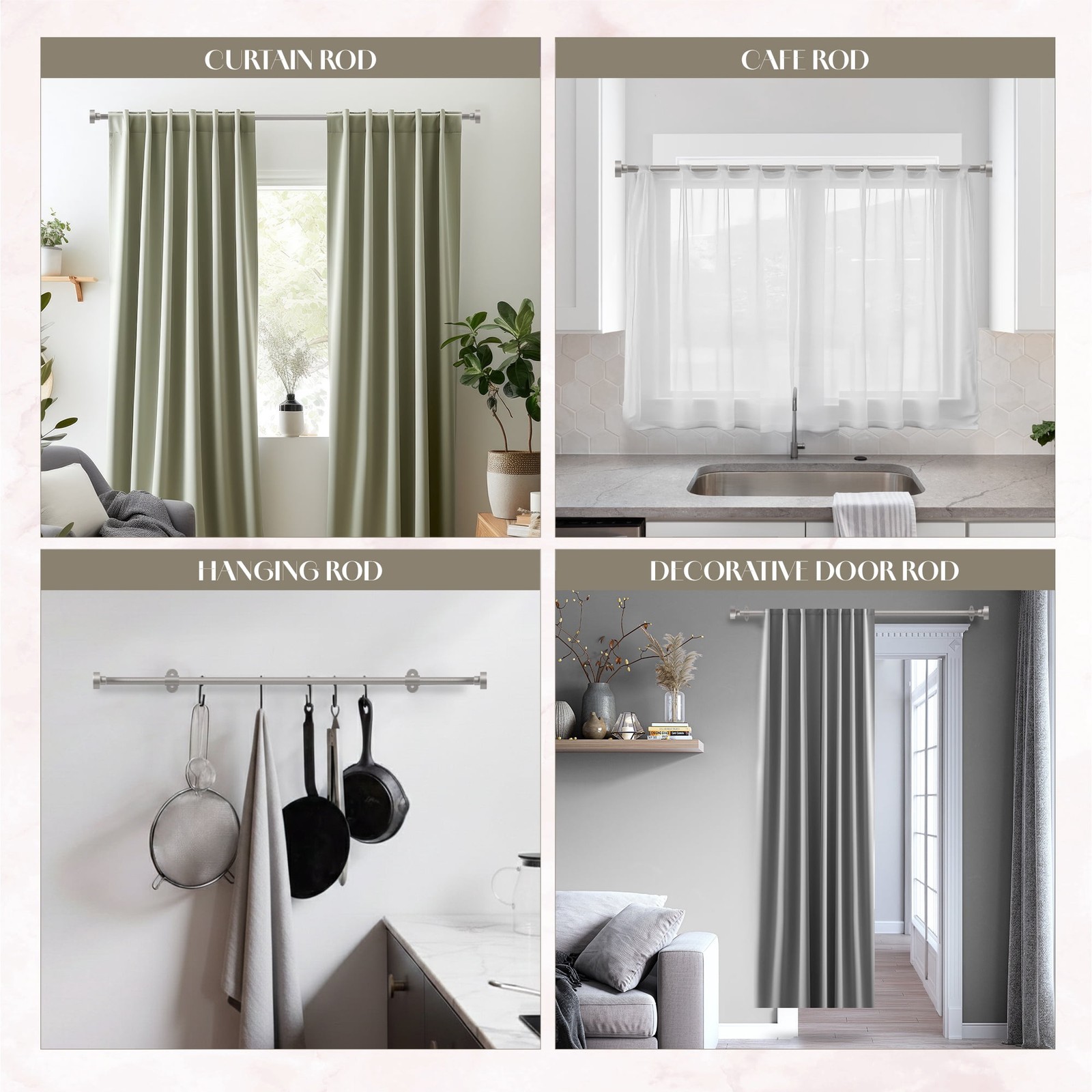 Dwell Studio Adjustable Curtain Rod – 3/4" Iron, 20-120", Brushed Nickel gallery