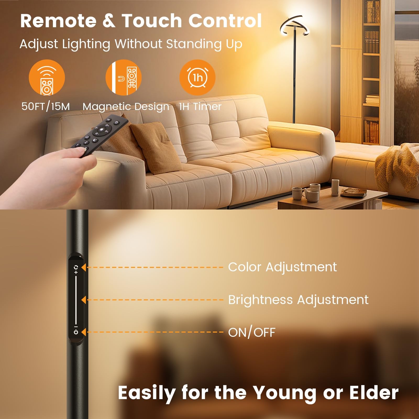 LED Floor Lamp Rotatable 22W Dimmable Touch Remote 3000-6000K Black SIBRILLE gallery
