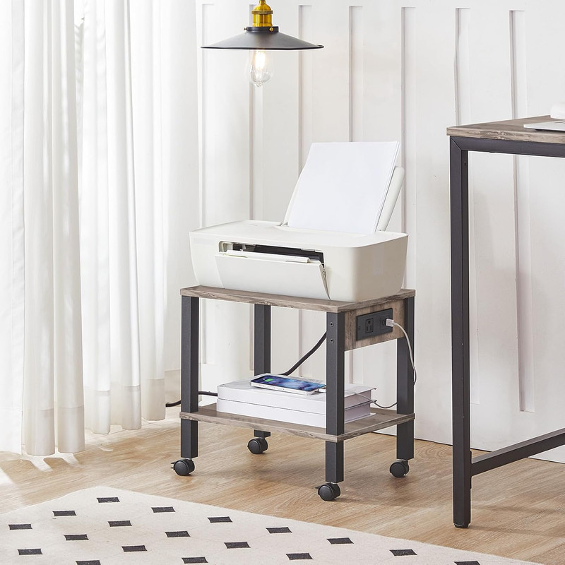 2-Tier Printer Stand with Charging Station, under Desk Printer Table, Printer Ca gallery