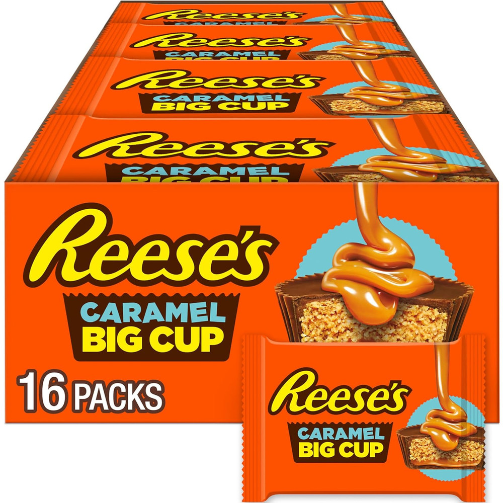 Big Cup Caramel Milk Chocolate Peanut Butter Cups, Candy Packs, 1.4 Oz (16 Count