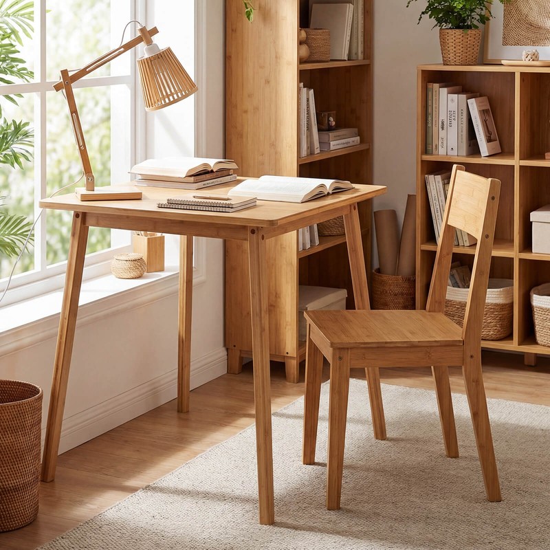 27.5” Square Bamboo Dining Table for 2-4 People, Dinner Table for Dining Room gallery