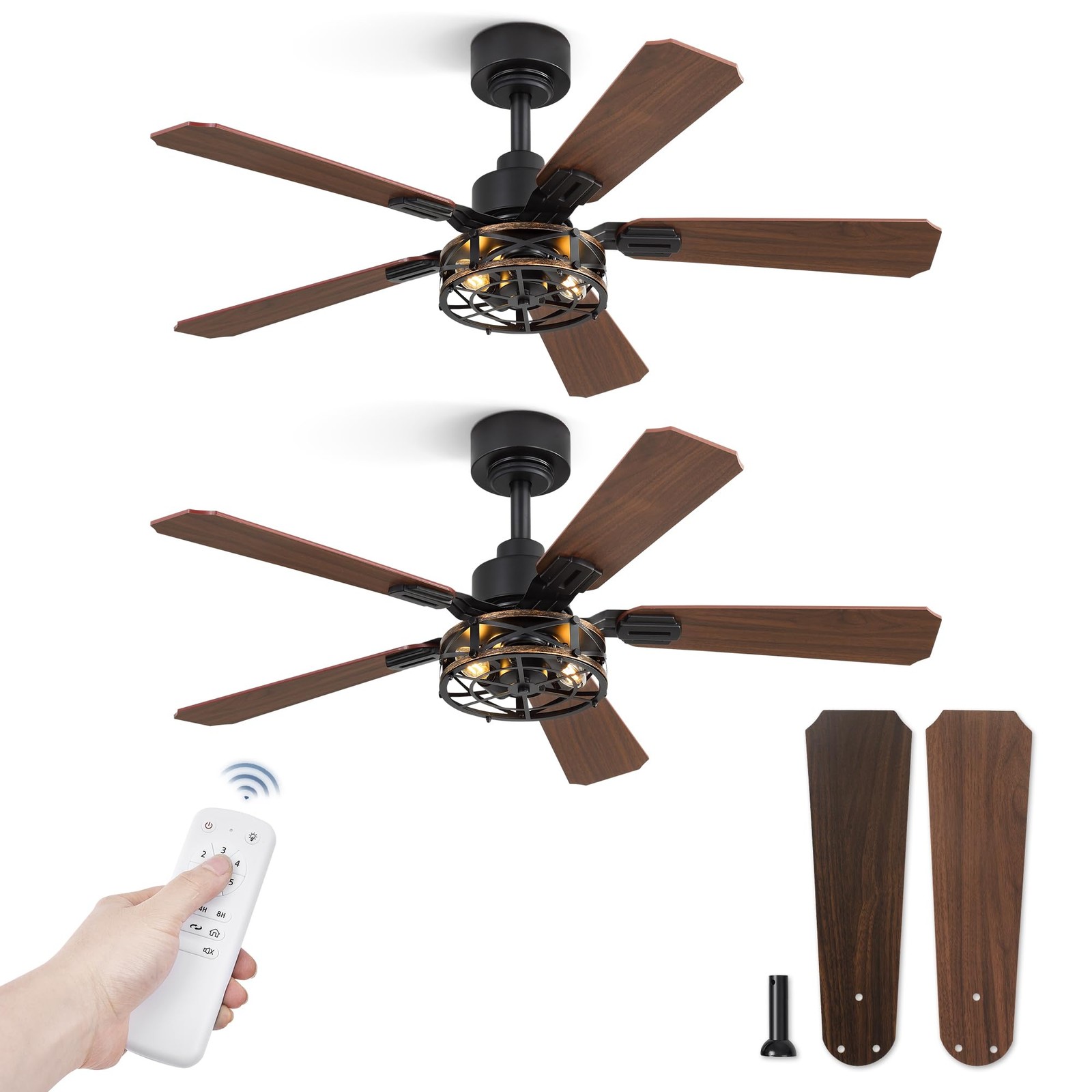 2 Pack 42 Inch Rustic Caged Ceiling Fan with Lights, Black Farmhouse Ceiling ... gallery