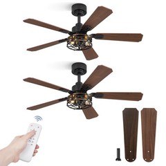 2 Pack 42 Inch Rustic Caged Ceiling Fan with Lights, Black Farmhouse Ceiling …
