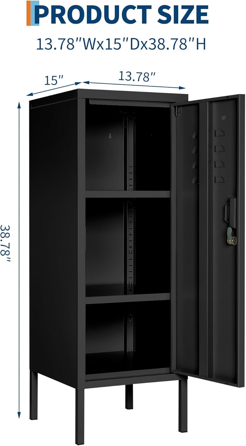 Metal Storage Locker Narrow Slim Metal Storage Cabinet with Lock, 2 Shelves gallery