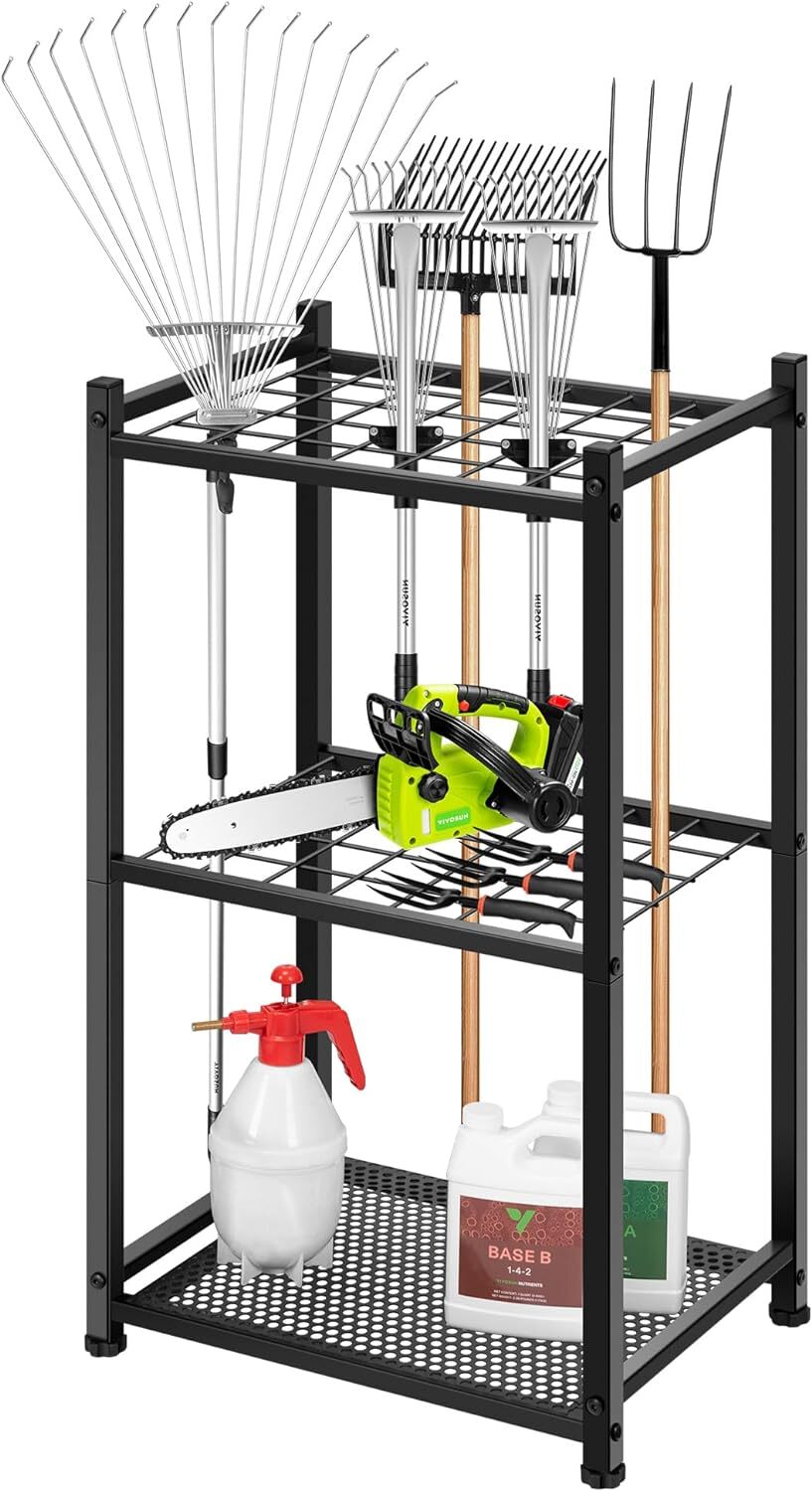 Garden Tool Storage Organizer Cart Coated Steel Racks Max.35 Tools 3 Shelves gallery