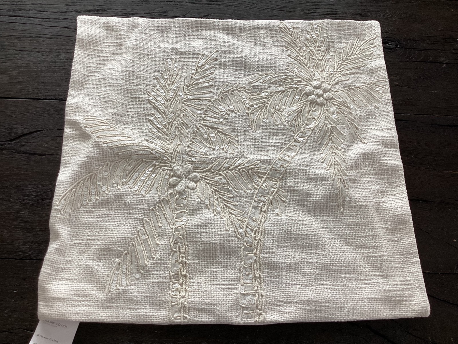 Pottery Barn Palm Leaf Embroidered Pillow ~ 20” SQ White ivory neutral gallery