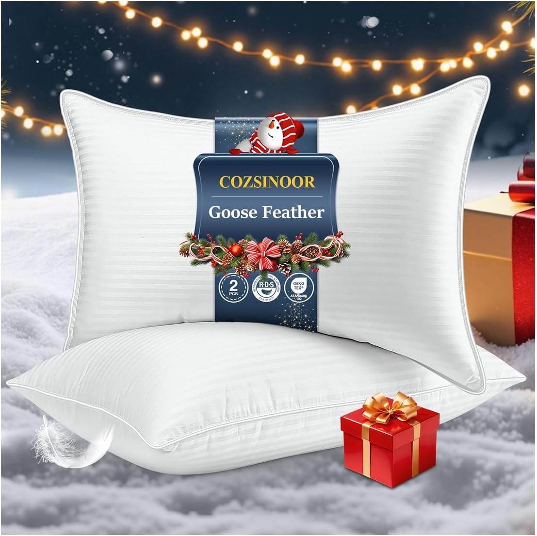 COZSINOOR Soft Goose Feather Pillows Queen Size Set of 2 - Hotel Down Bed Pillow gallery