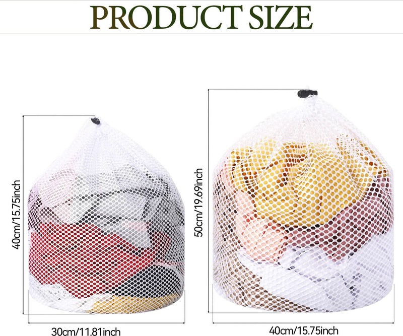 2 Pack Mesh Laundry Bags Drawstring Washing Bags for Clothes Travel Wash Net gallery