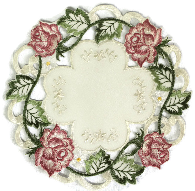 Doily Boutique Table Runner, Doily, Mantel Scarf with Victorian Pink Roses gallery