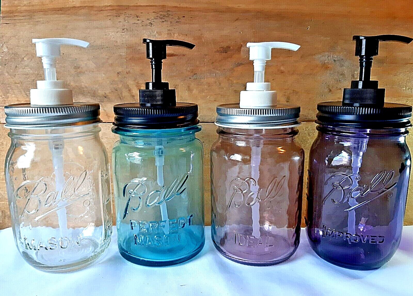 Mason Jar SOAP & LOTION PUMP DISPENSER Glass Purple Blue GIFT BALL Country gallery