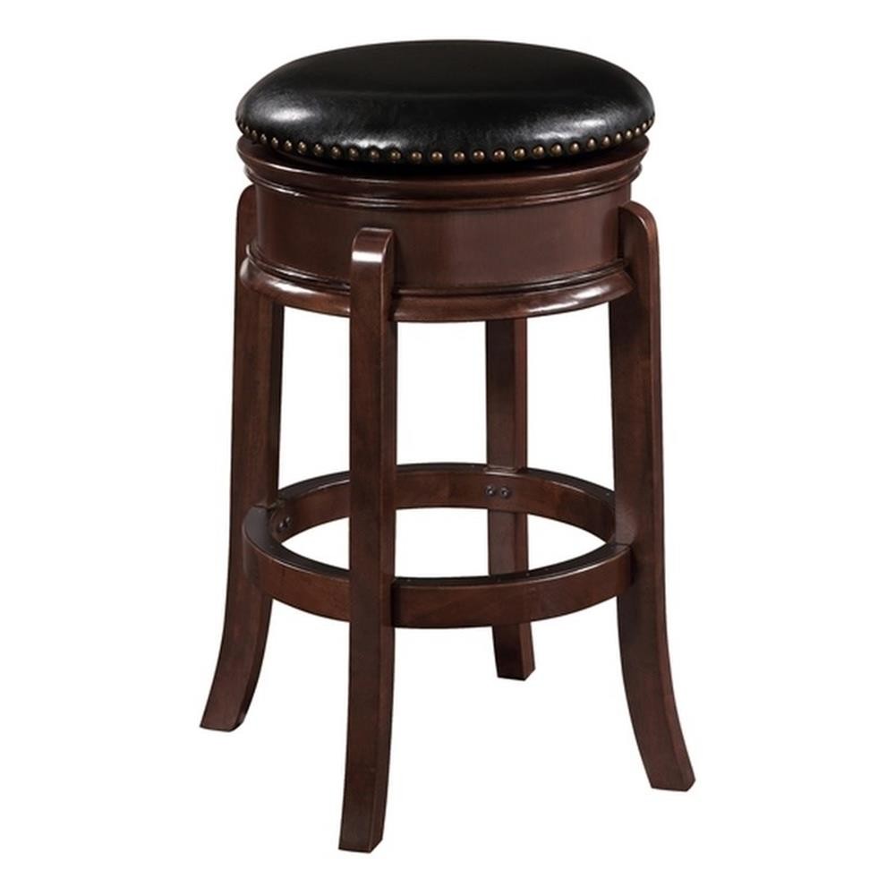 Pemberly Row Hardwood Swivel Bar Stool with Brass Nailhead Trim in Cappuccino gallery