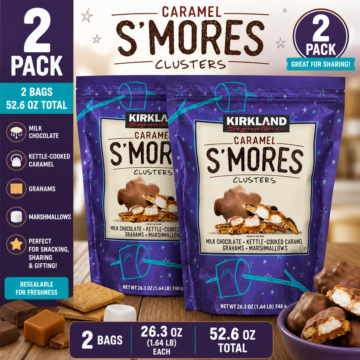 2-Pack Kirkland Signature Caramel S’mores Clusters gallery