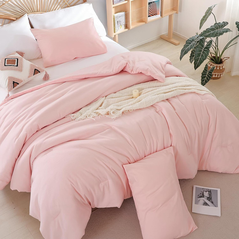 Queen Microfiber Comforter Set Blush Pink All Season Lightweight 3 Piece gallery
