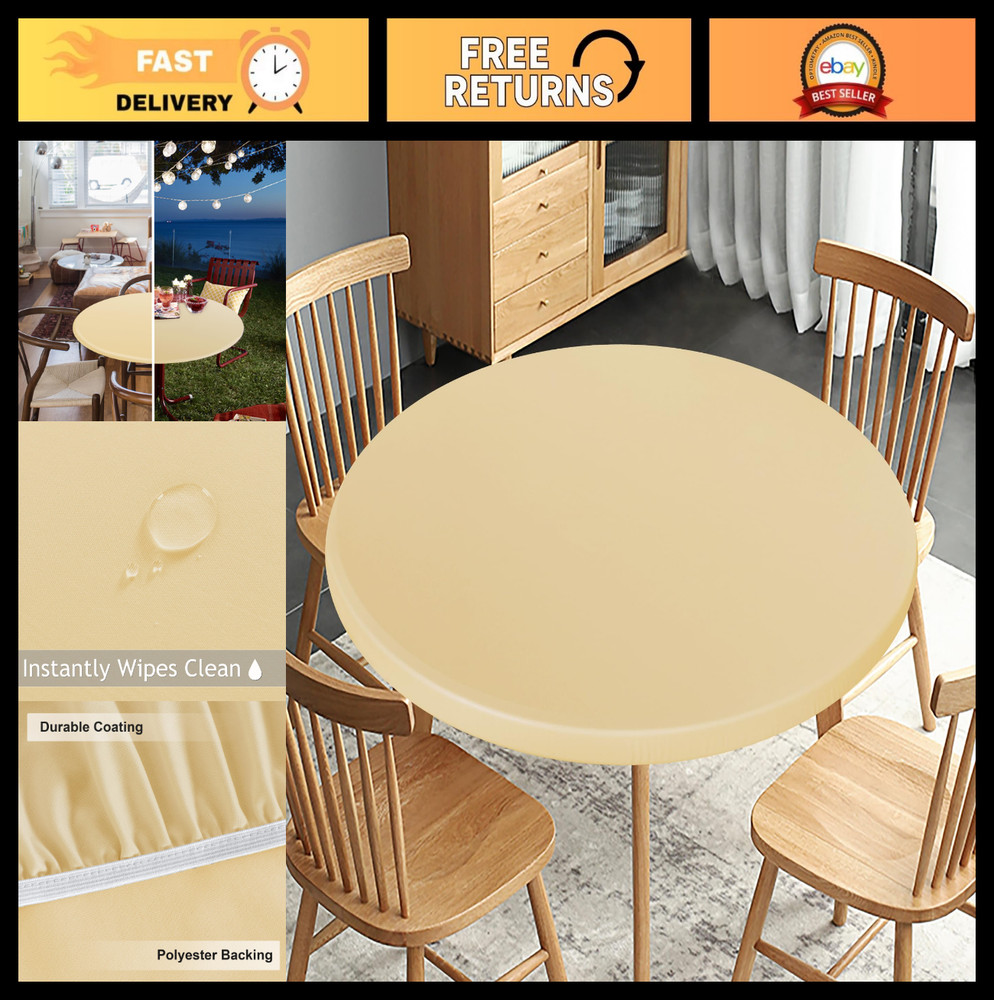 Reversible Waterproof Round Tablecloth - Elastic Stretch, Stain Resistant, 30"-3