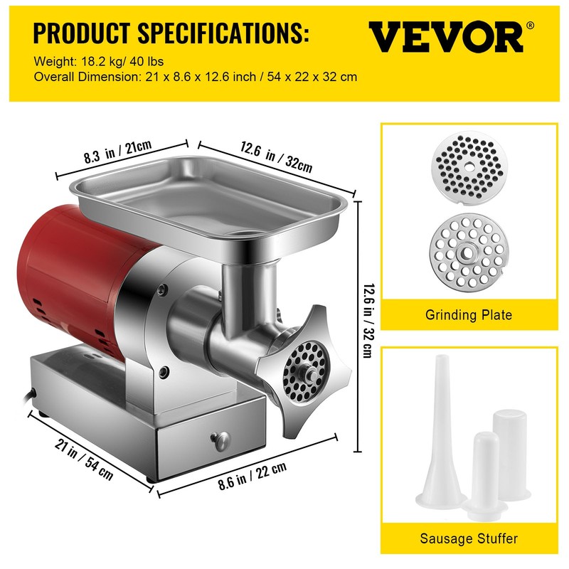 VEVOR Electric Meat Grinder Machine Electric Meat Mincer 661 Lbs/Hour 1100W Red gallery