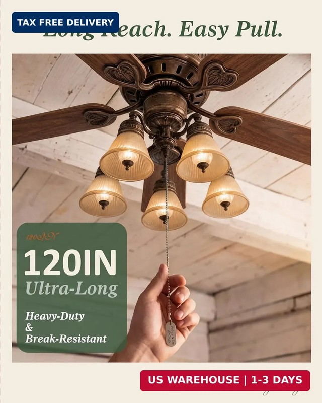 120-Inch Extra Long Ceiling Fan Pull Chain Extender, Premium Ball Chain with 12 gallery
