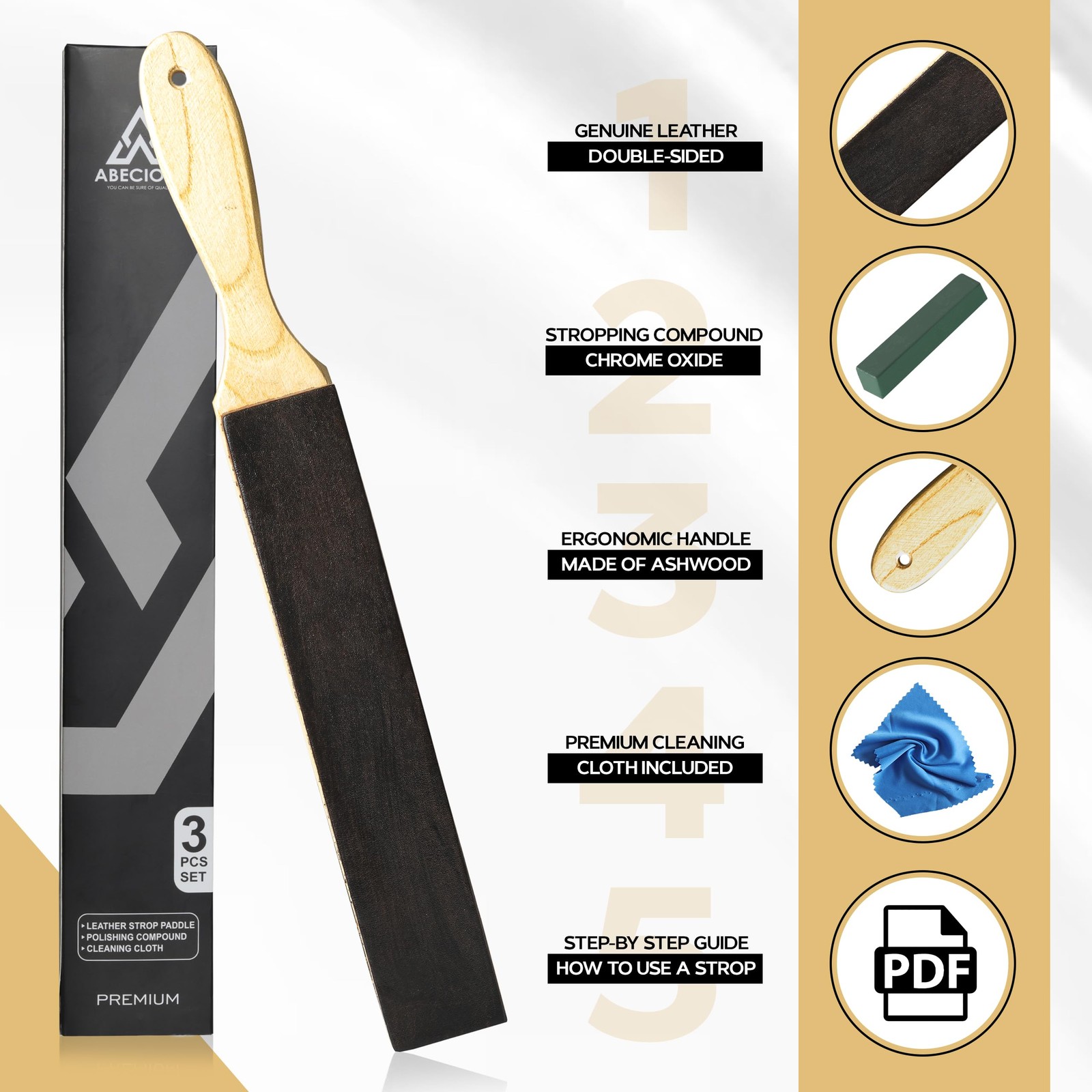 3 PCS Double Sided Paddle Leather Strop For Knife Sharpening With Compound gallery