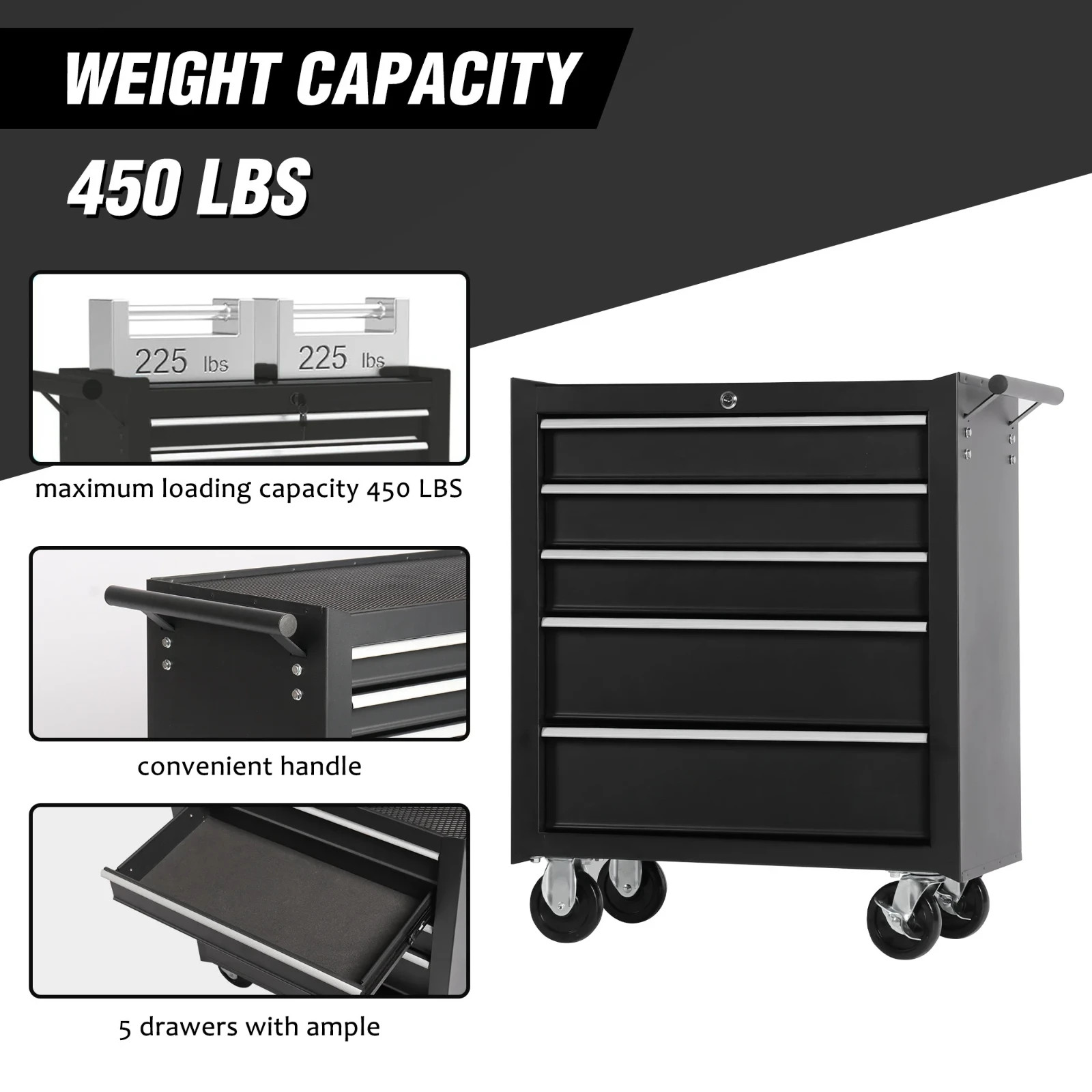 5-Drawer Rolling Tool Chest with Wheels & Storage Organizer Box gallery