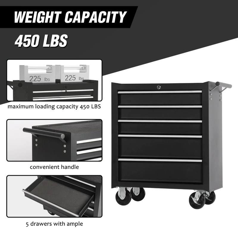 5-Drawer Rolling Tool Chest with Wheels & Storage Organizer Box gallery
