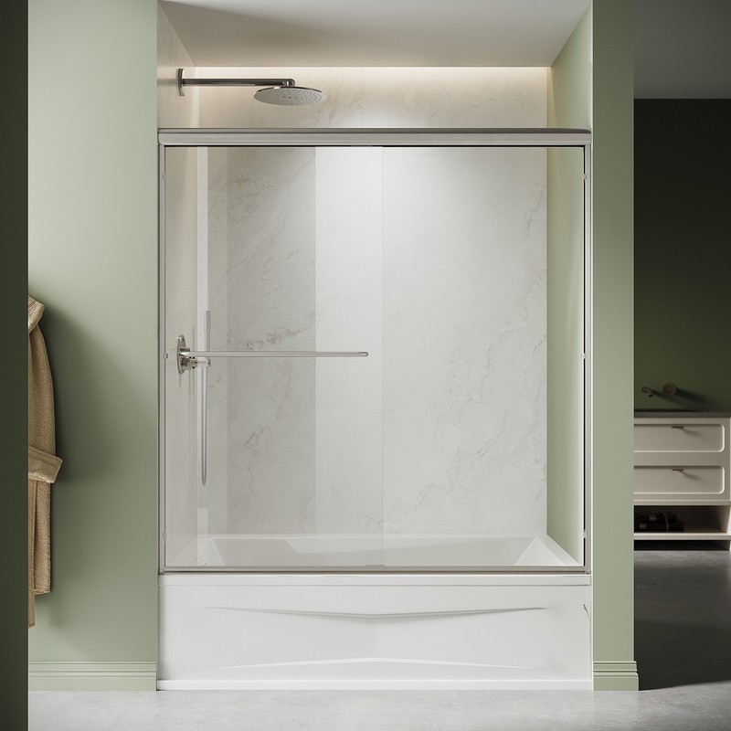 ELEGANT Double Handle Semi-Frameless Sliding Shower Door 1/4 in. Tempered Glass gallery