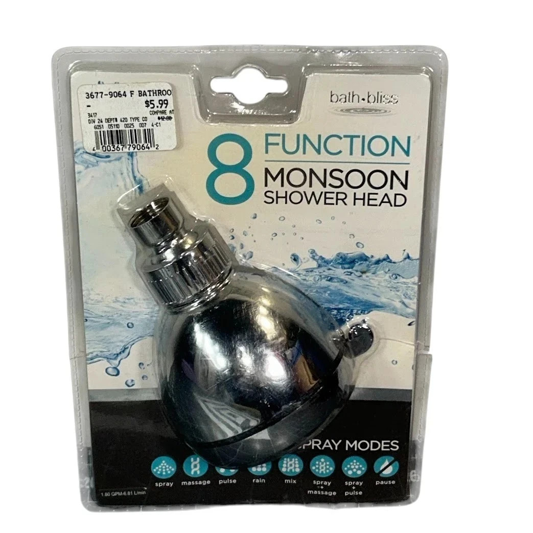 Bath Bliss 8 Function Monsoon Showerhead #3417 New gallery