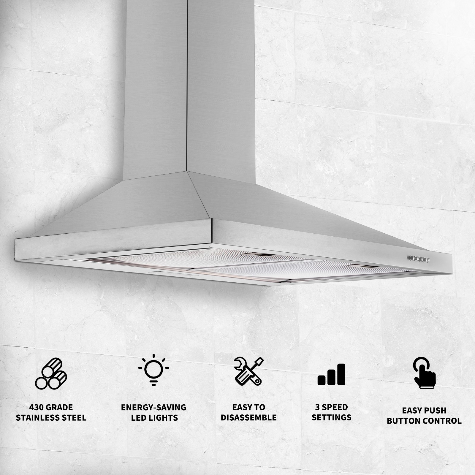 30 in Wall Mount Range Hood Stainless Steel 450CFM Convertible Kitchen Vent New gallery