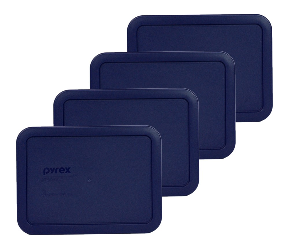 Pyrex Rectangle 3 Cup Storage Lid Cover Blue 4 Pack 7210-PC New for Glass Dish