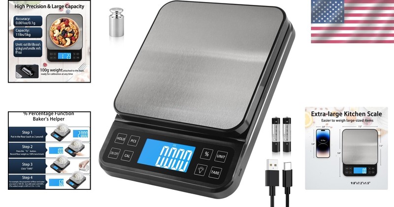 Large 0.1g Accuracy Kitchen Scale - Backlit LCD & Percentage Function for Bakers gallery