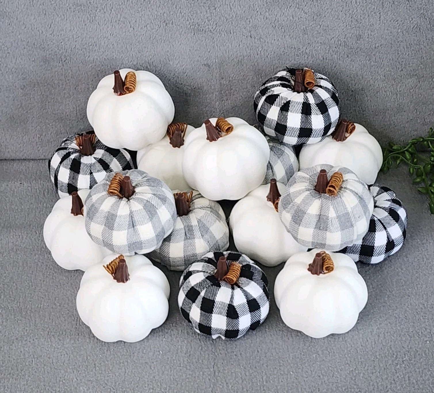 Black & White & Gray Buffalo Check Foam Pumpkins Fall Thanksgiving Table Decor gallery