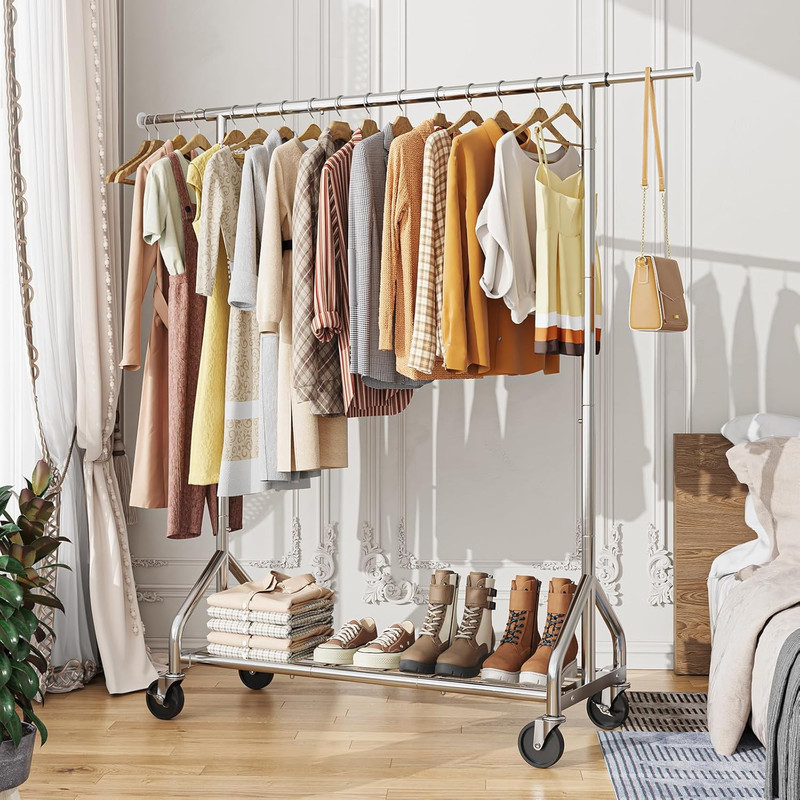 Sturdy 450 LBS Heavy Duty Clothes Rack with Wheels & Shelves for Any Room gallery