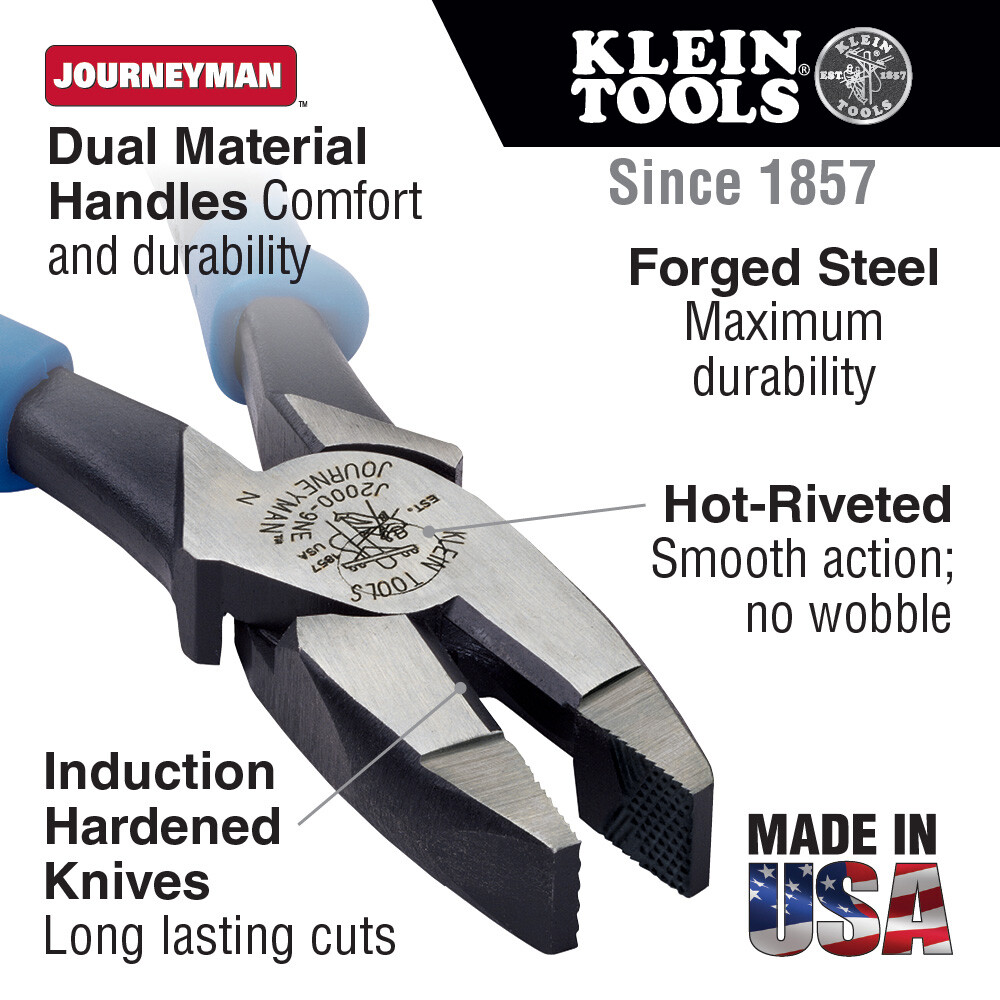 Klein Tools J213-9NE 9 in. Journeyman High Leverage Side Cutting Pliers gallery