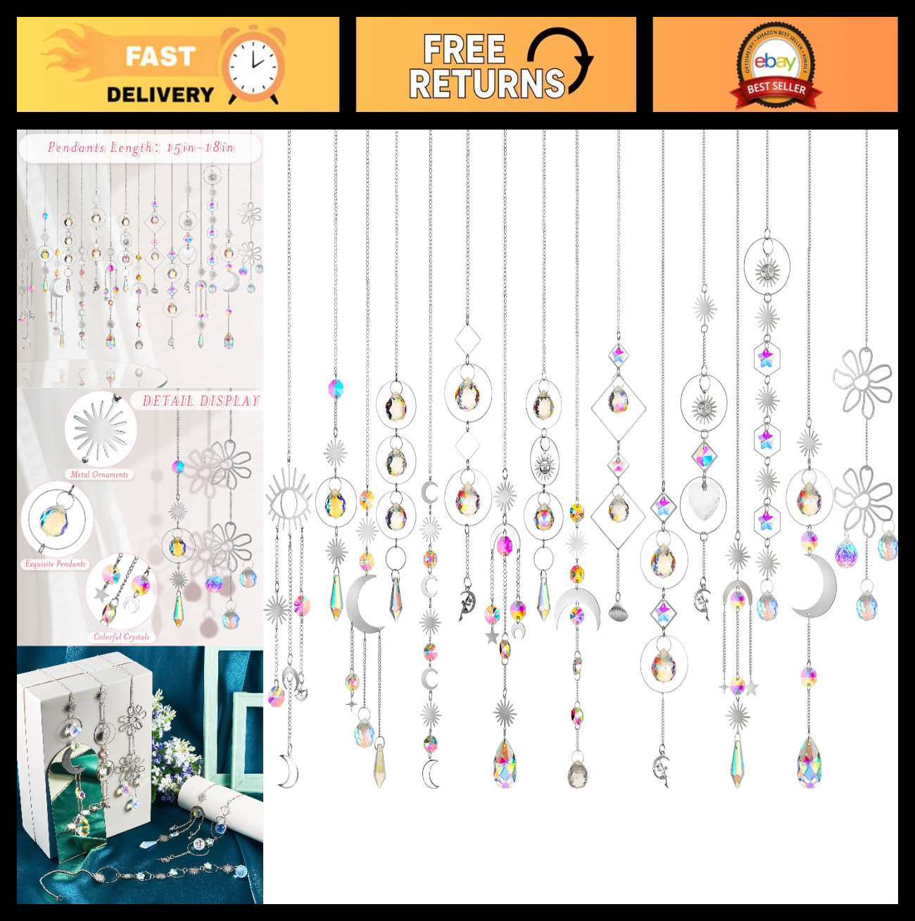 16 Pcs Colorful Crystal Suncatchers with Chain - Hanging Prism Window Decor, Gif gallery