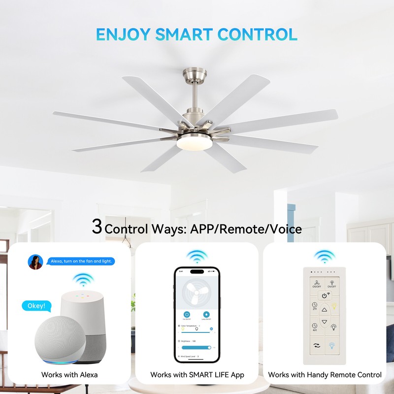 Nickel 52in Smart Ceiling Fan Compatible with Alexa/Google LED/Remote/APP/Voice gallery