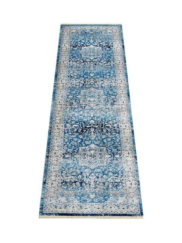 Machine Woven Cross Weave Polyester 2'6'x9'10' Runner Area Rug Oriental Blue BBH gallery