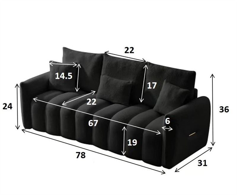 Modern Teddy Fabric Soft Sofa 3 Seater Oversized Upholstered Couch w/3 Pillows gallery