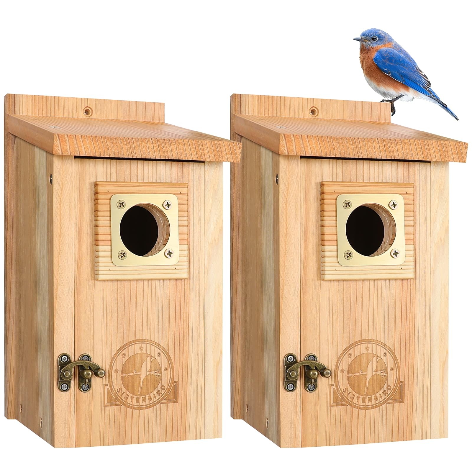2 Pack Bird Houses for Outside Clearance with Copper Guard, Cedar Bird House gallery