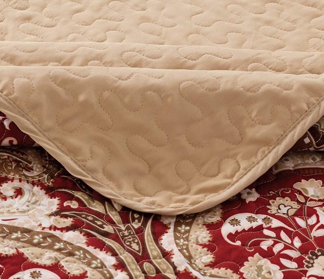 Bedspread Set Damask Pattern Taupe Burgundy Brown New King/California King gallery