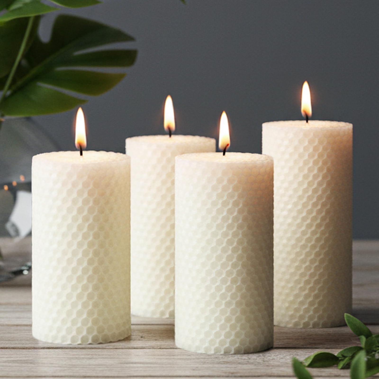 White HandRolled Beeswax Candles, 4 Packs, 2x4 Inch White Honeycomb Pillar Ca gallery