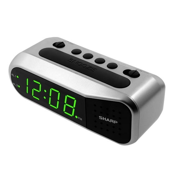 SHARP Digital Dual Alarm Clock, Silver with Green LED Display, Ascending Alarm gallery