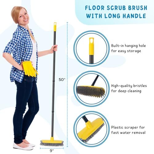 Deck Brush with Long Handle, Scrub Brush for Shower, 50'' Outdoor Floor gallery