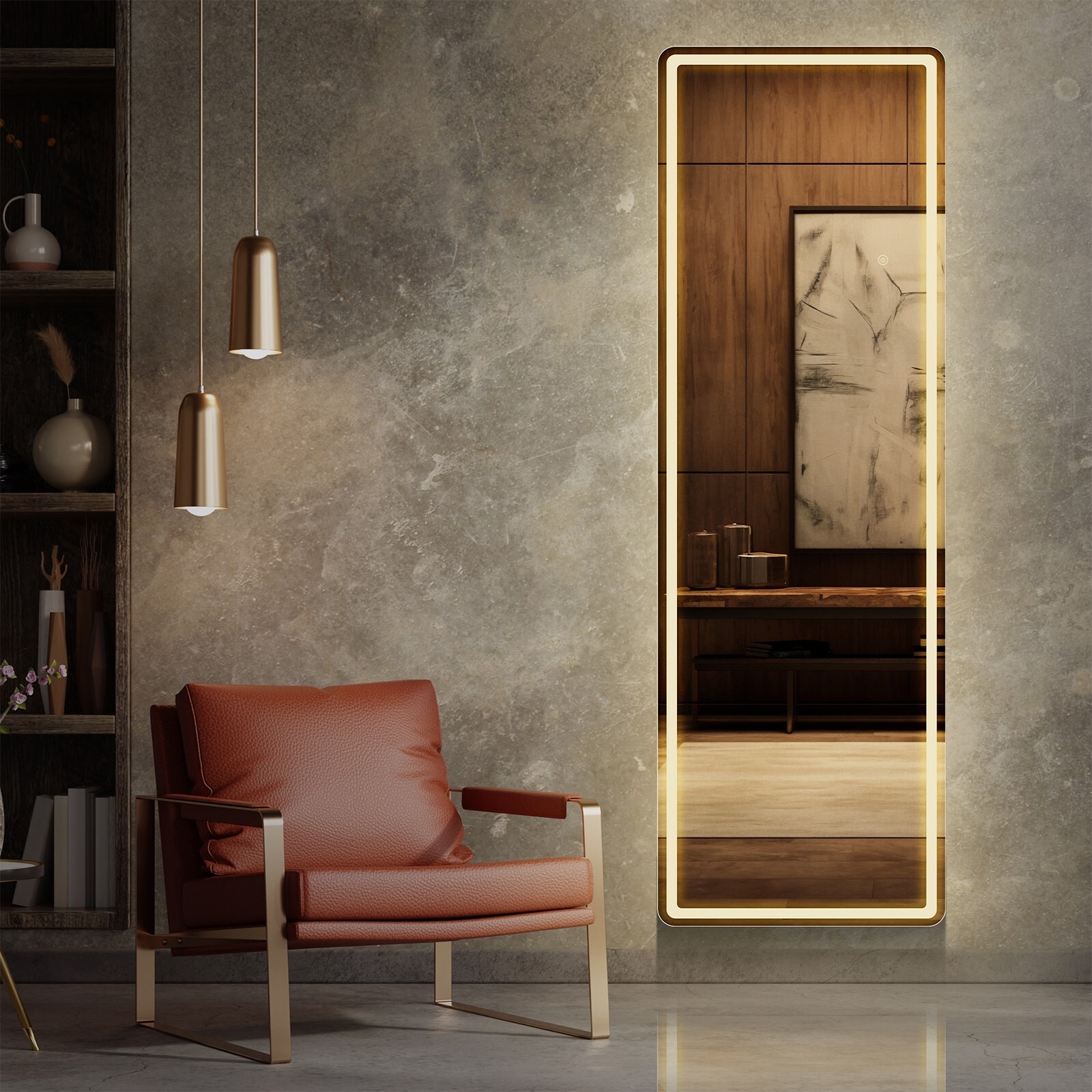 HOMEFLA 2 Sizes Full Body Mirror LED 3-Color Lighted Mirror-Leaning,Wall Mounted gallery