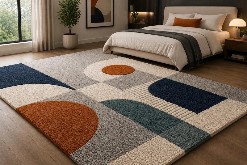 Modern Geometric Hand-Tufted Area Rug – Plush Contemporary for Bedroom Carpet gallery