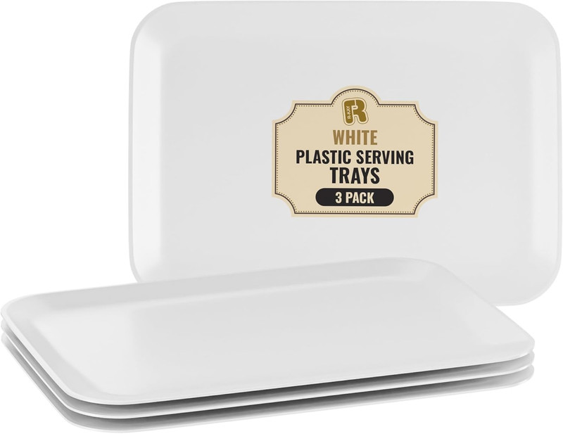 3 Pack Black Plastic Serving Trays for Party - Black Serving Tray 8 X 11 Inch - gallery