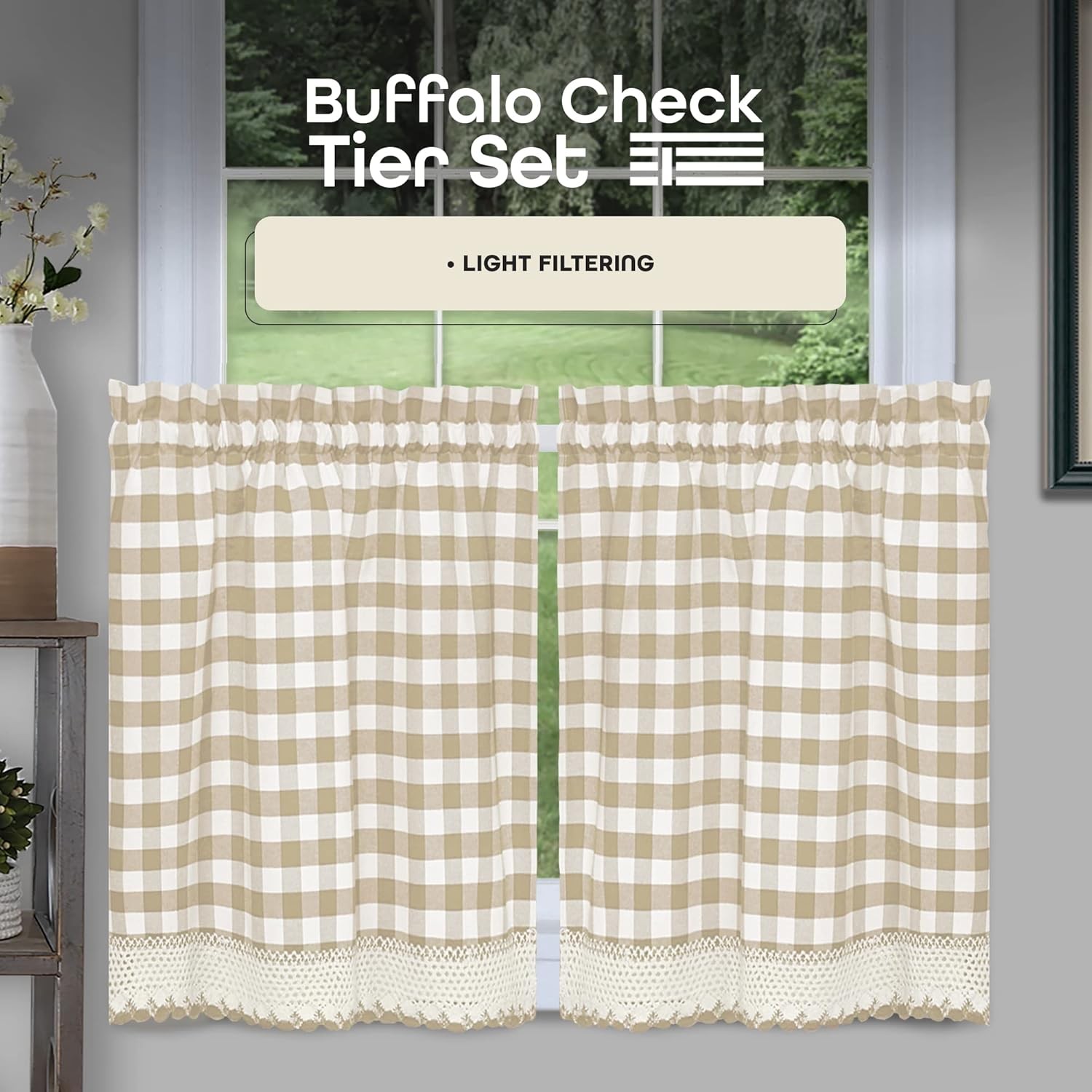 Buffalo Check Tier Pair Window 9"W x 12"L (Pack of 1), Taupe gallery
