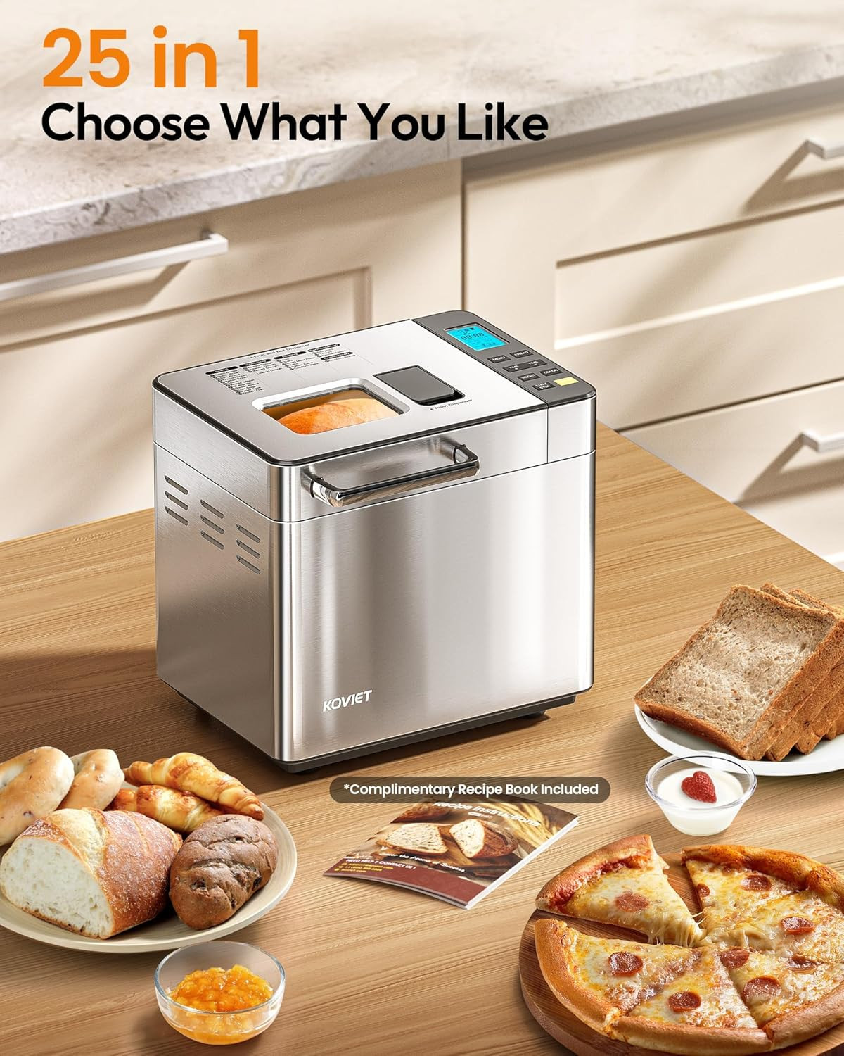 25-In-1 Bread Maker Machine with Automatic Dual Dispenser, 2LB Stainless Steel B gallery